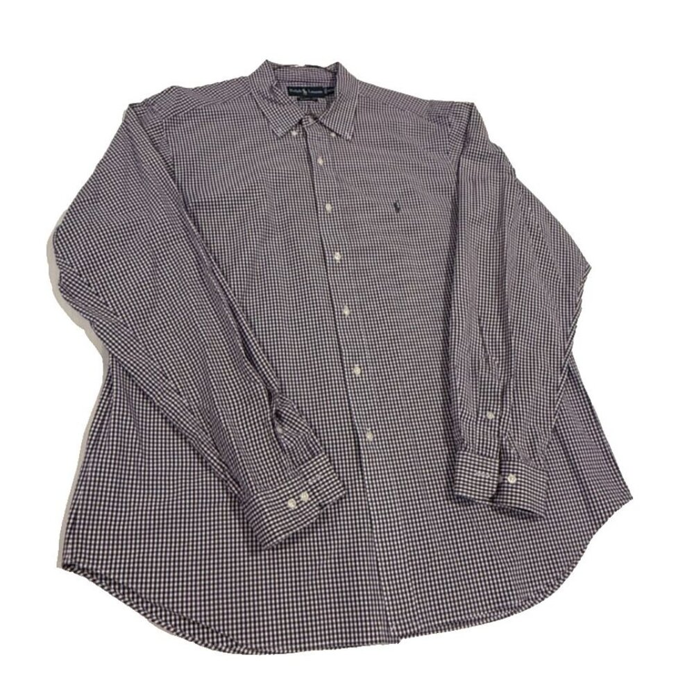 Polo Ralph Lauren Men's XXL 18 Classic Fit Purple Gingham Oxford Dress Shirt